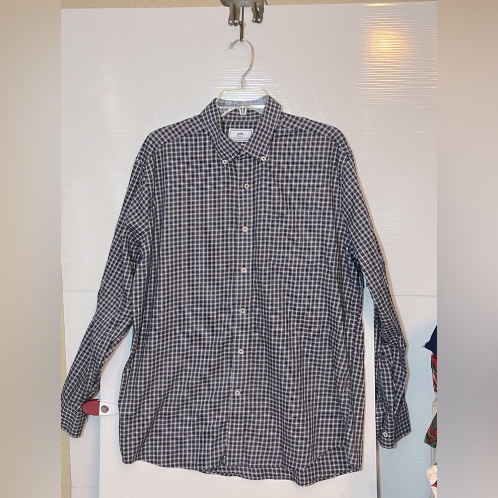 Southern Tide Long sleeve classic fit large shirt button down blue wht plaid